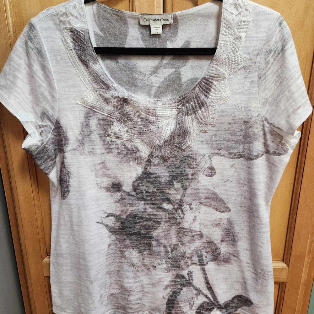 Coldwater Creek Embroidered sheer double layer T shirt